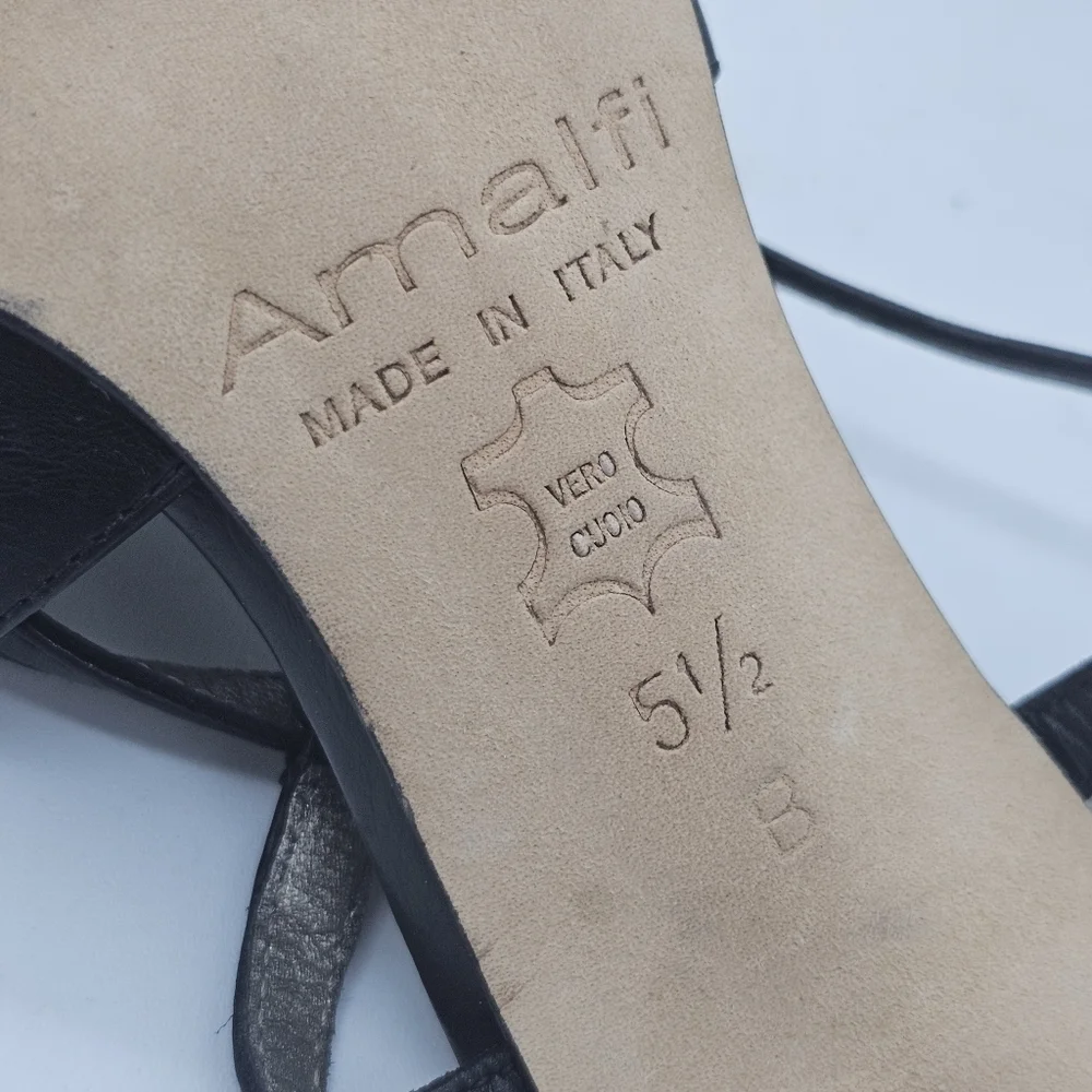Amalfi by Rangoni Strappy Heels | Black Leather | Made in Italy | Size 5.5